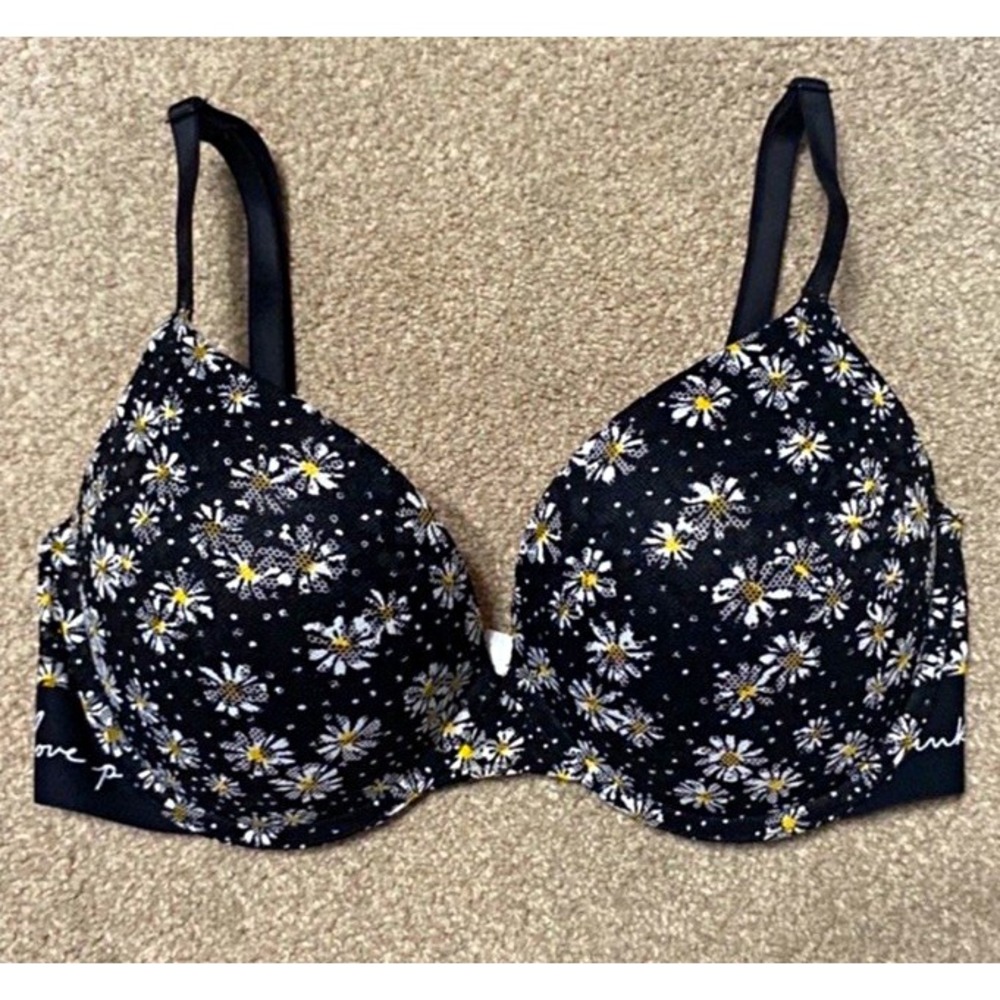 Victoria's Secret PINK Black Floral Wear Everywhere Push Up Padded Bra 32 DD